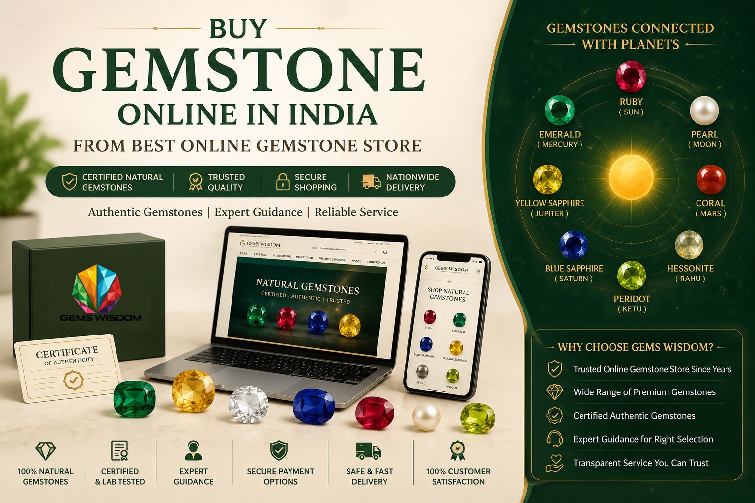 Buy Gemstone Online in India From Best Online Gemstone Store - Gems Wisdom